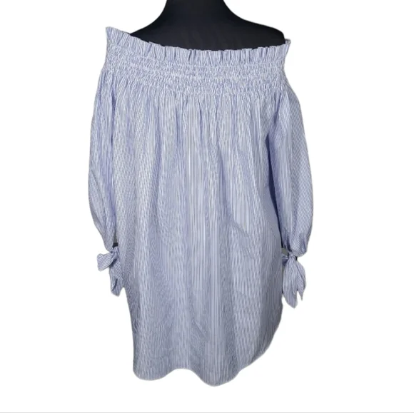 Caroline Constas "Lou" off the shoulder striped cotton blue/White top - Picture 5 of 11